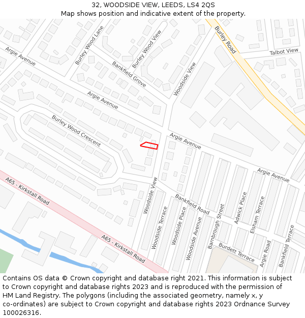 32, WOODSIDE VIEW, LEEDS, LS4 2QS: Location map and indicative extent of plot