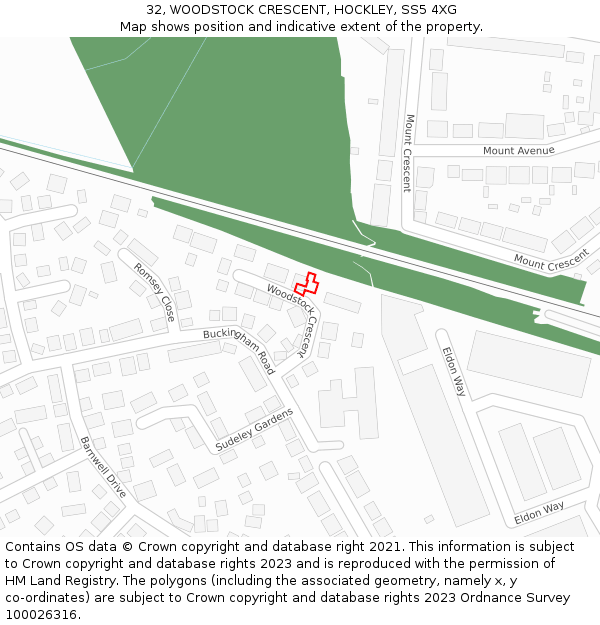 32, WOODSTOCK CRESCENT, HOCKLEY, SS5 4XG: Location map and indicative extent of plot