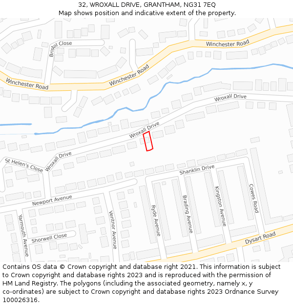 32, WROXALL DRIVE, GRANTHAM, NG31 7EQ: Location map and indicative extent of plot