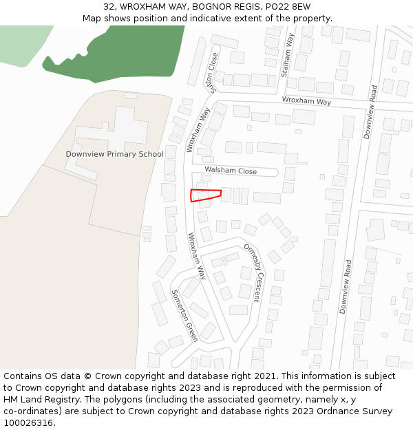 32, WROXHAM WAY, BOGNOR REGIS, PO22 8EW: Location map and indicative extent of plot