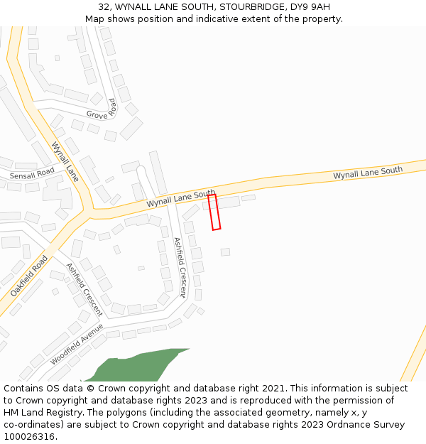 32, WYNALL LANE SOUTH, STOURBRIDGE, DY9 9AH: Location map and indicative extent of plot