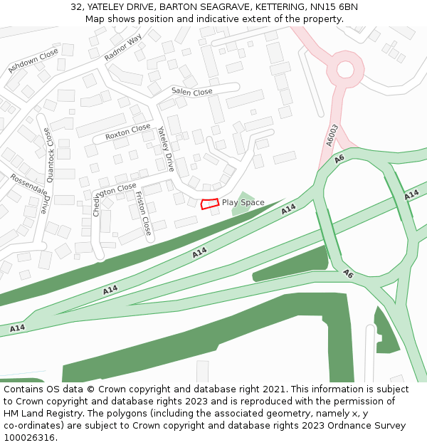 32, YATELEY DRIVE, BARTON SEAGRAVE, KETTERING, NN15 6BN: Location map and indicative extent of plot