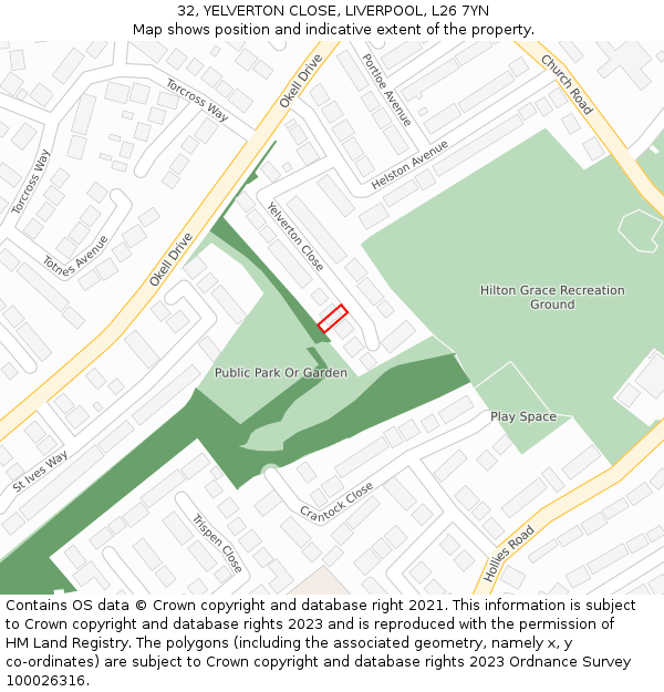 32, YELVERTON CLOSE, LIVERPOOL, L26 7YN: Location map and indicative extent of plot