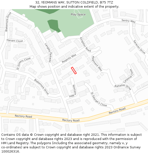 32, YEOMANS WAY, SUTTON COLDFIELD, B75 7TZ: Location map and indicative extent of plot