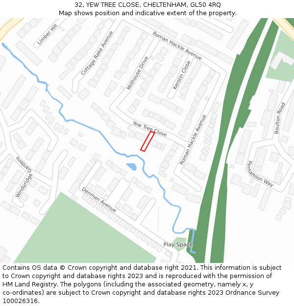 32, YEW TREE CLOSE, CHELTENHAM, GL50 4RQ: Location map and indicative extent of plot