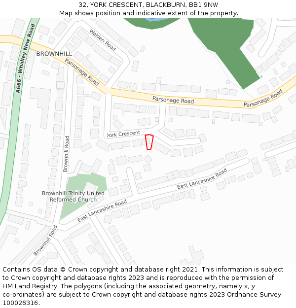 32, YORK CRESCENT, BLACKBURN, BB1 9NW: Location map and indicative extent of plot