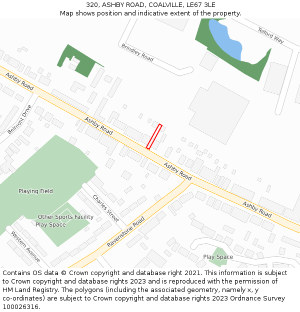 320, ASHBY ROAD, COALVILLE, LE67 3LE: Location map and indicative extent of plot