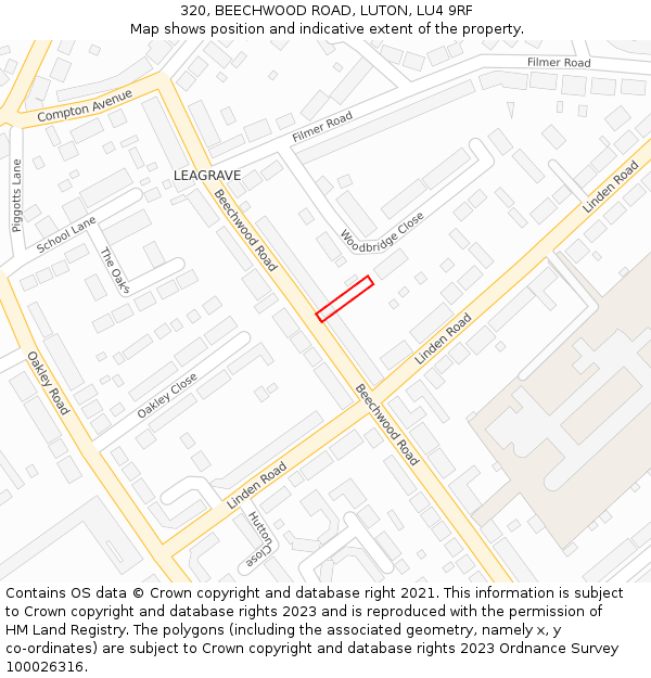 320, BEECHWOOD ROAD, LUTON, LU4 9RF: Location map and indicative extent of plot