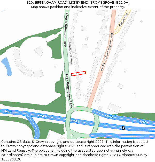 320, BIRMINGHAM ROAD, LICKEY END, BROMSGROVE, B61 0HJ: Location map and indicative extent of plot