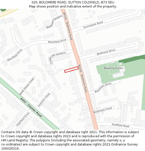 320, BOLDMERE ROAD, SUTTON COLDFIELD, B73 5EU: Location map and indicative extent of plot