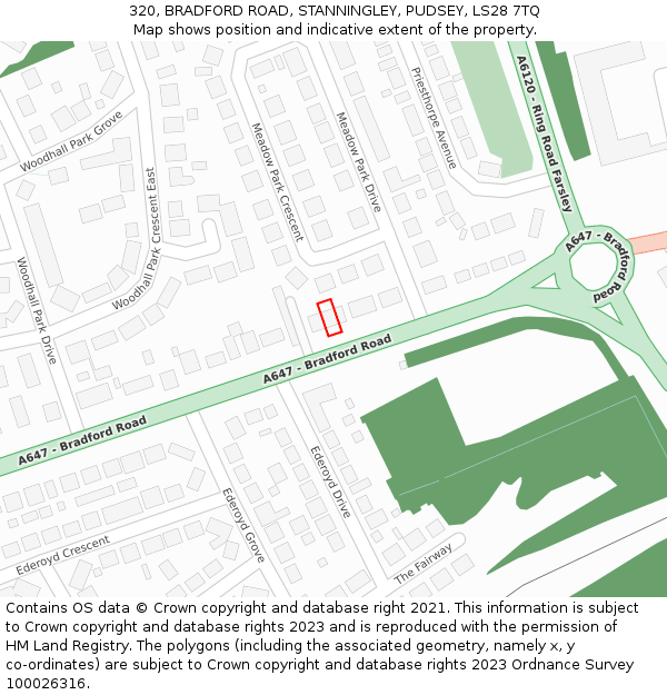 320, BRADFORD ROAD, STANNINGLEY, PUDSEY, LS28 7TQ: Location map and indicative extent of plot