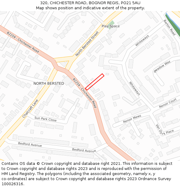 320, CHICHESTER ROAD, BOGNOR REGIS, PO21 5AU: Location map and indicative extent of plot