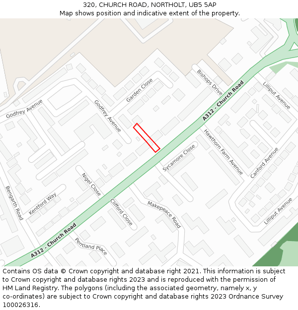 320, CHURCH ROAD, NORTHOLT, UB5 5AP: Location map and indicative extent of plot