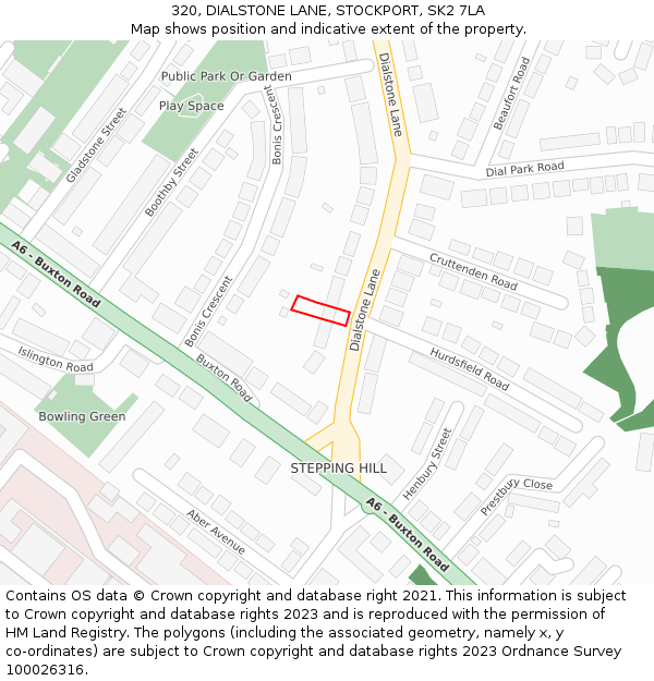 320, DIALSTONE LANE, STOCKPORT, SK2 7LA: Location map and indicative extent of plot