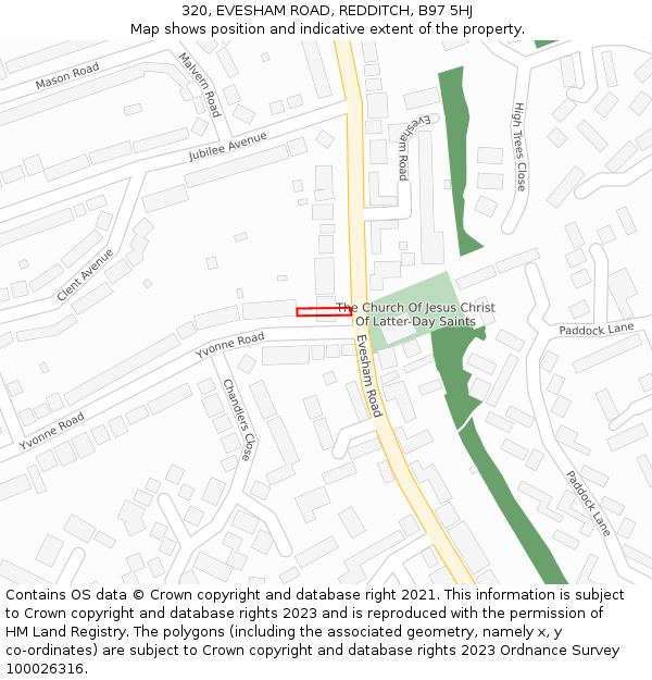 320, EVESHAM ROAD, REDDITCH, B97 5HJ: Location map and indicative extent of plot