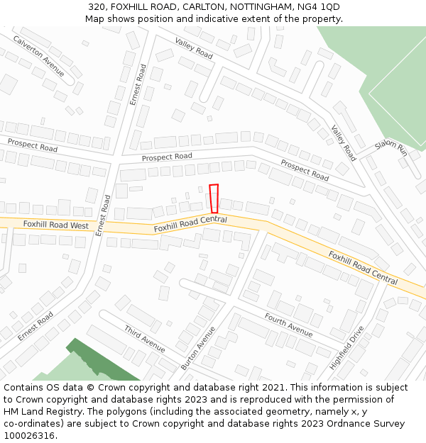 320, FOXHILL ROAD, CARLTON, NOTTINGHAM, NG4 1QD: Location map and indicative extent of plot