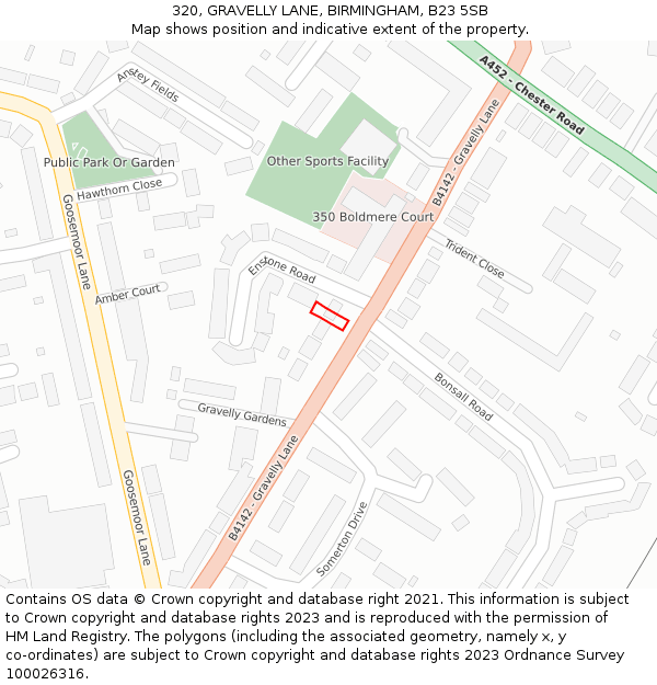 320, GRAVELLY LANE, BIRMINGHAM, B23 5SB: Location map and indicative extent of plot