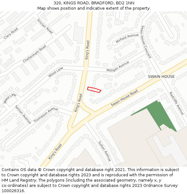 320, KINGS ROAD, BRADFORD, BD2 1NN: Location map and indicative extent of plot