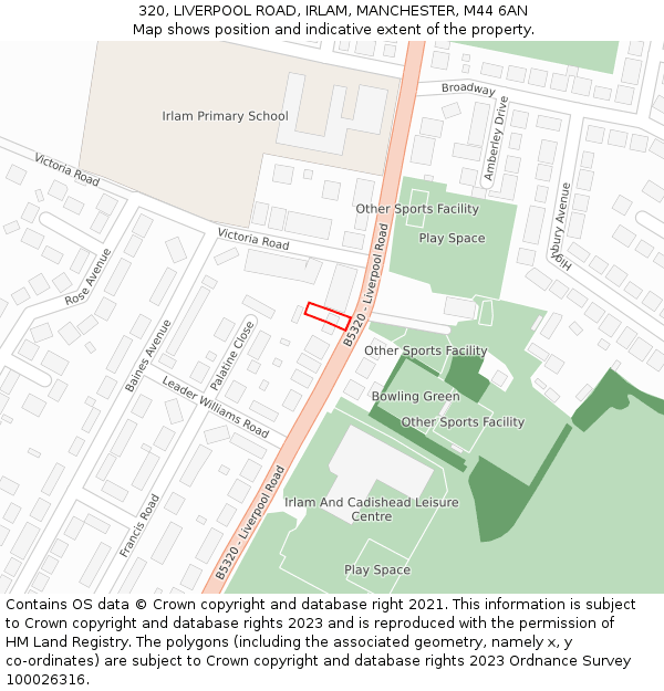 320, LIVERPOOL ROAD, IRLAM, MANCHESTER, M44 6AN: Location map and indicative extent of plot