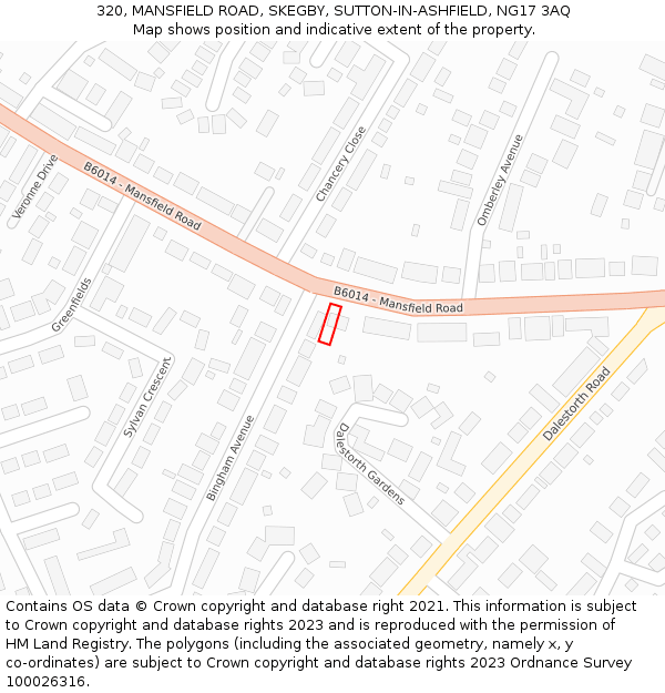 320, MANSFIELD ROAD, SKEGBY, SUTTON-IN-ASHFIELD, NG17 3AQ: Location map and indicative extent of plot