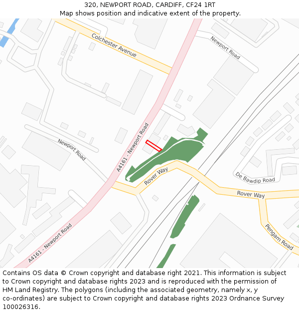 320, NEWPORT ROAD, CARDIFF, CF24 1RT: Location map and indicative extent of plot