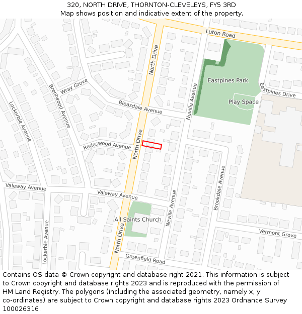 320, NORTH DRIVE, THORNTON-CLEVELEYS, FY5 3RD: Location map and indicative extent of plot