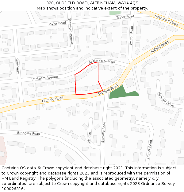 320, OLDFIELD ROAD, ALTRINCHAM, WA14 4QS: Location map and indicative extent of plot