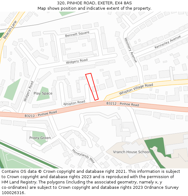 320, PINHOE ROAD, EXETER, EX4 8AS: Location map and indicative extent of plot