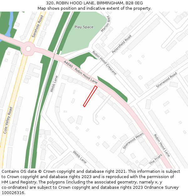 320, ROBIN HOOD LANE, BIRMINGHAM, B28 0EG: Location map and indicative extent of plot