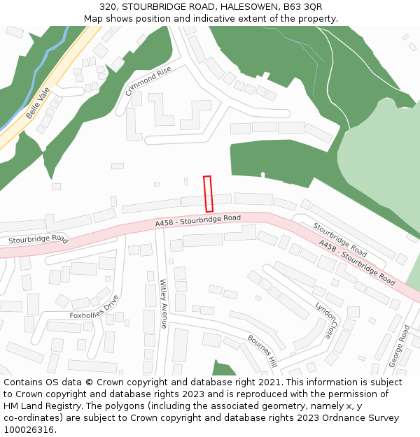 320, STOURBRIDGE ROAD, HALESOWEN, B63 3QR: Location map and indicative extent of plot