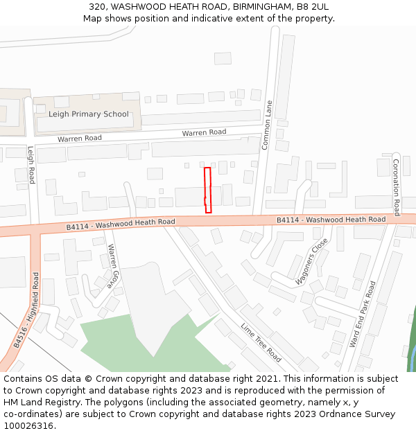 320, WASHWOOD HEATH ROAD, BIRMINGHAM, B8 2UL: Location map and indicative extent of plot