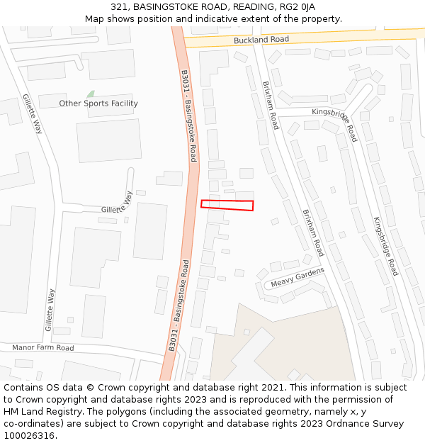 321, BASINGSTOKE ROAD, READING, RG2 0JA: Location map and indicative extent of plot