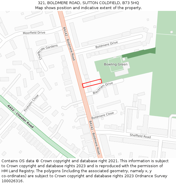 321, BOLDMERE ROAD, SUTTON COLDFIELD, B73 5HQ: Location map and indicative extent of plot