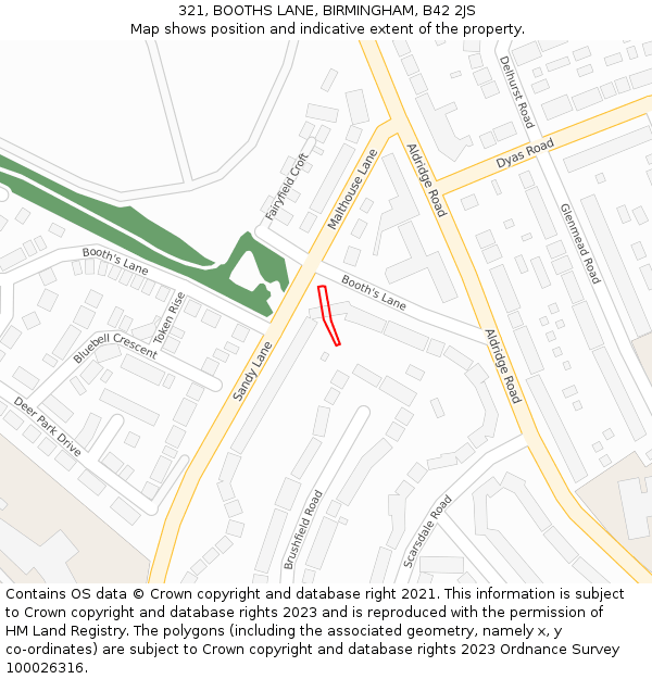 321, BOOTHS LANE, BIRMINGHAM, B42 2JS: Location map and indicative extent of plot