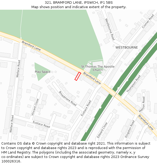 321, BRAMFORD LANE, IPSWICH, IP1 5BS: Location map and indicative extent of plot