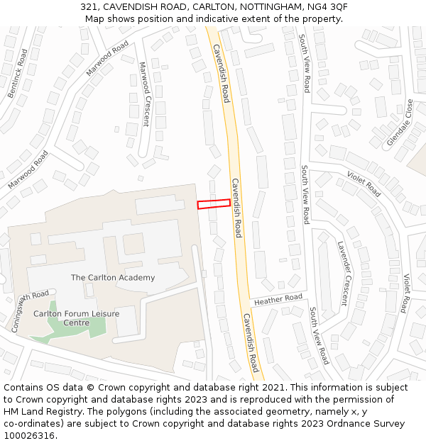 321, CAVENDISH ROAD, CARLTON, NOTTINGHAM, NG4 3QF: Location map and indicative extent of plot