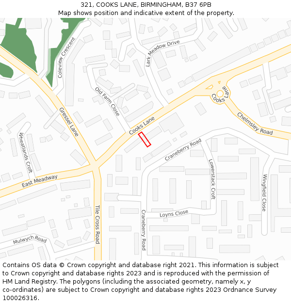 321, COOKS LANE, BIRMINGHAM, B37 6PB: Location map and indicative extent of plot