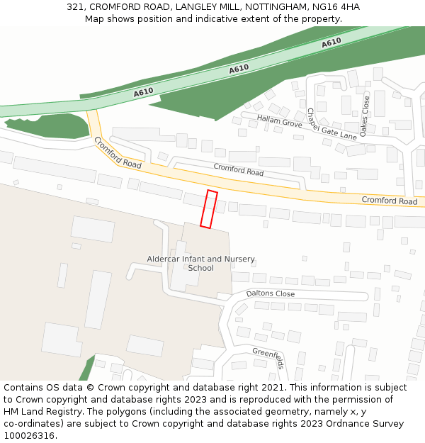 321, CROMFORD ROAD, LANGLEY MILL, NOTTINGHAM, NG16 4HA: Location map and indicative extent of plot