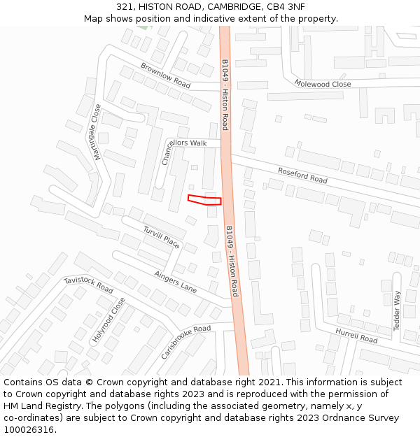 321, HISTON ROAD, CAMBRIDGE, CB4 3NF: Location map and indicative extent of plot