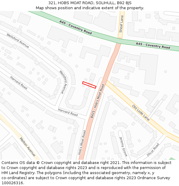 321, HOBS MOAT ROAD, SOLIHULL, B92 8JS: Location map and indicative extent of plot