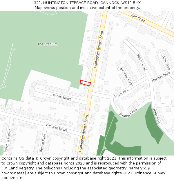 321, HUNTINGTON TERRACE ROAD, CANNOCK, WS11 5HX: Location map and indicative extent of plot