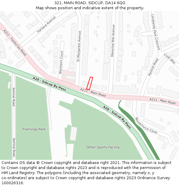 321, MAIN ROAD, SIDCUP, DA14 6QG: Location map and indicative extent of plot