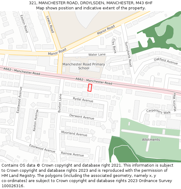 321, MANCHESTER ROAD, DROYLSDEN, MANCHESTER, M43 6HF: Location map and indicative extent of plot