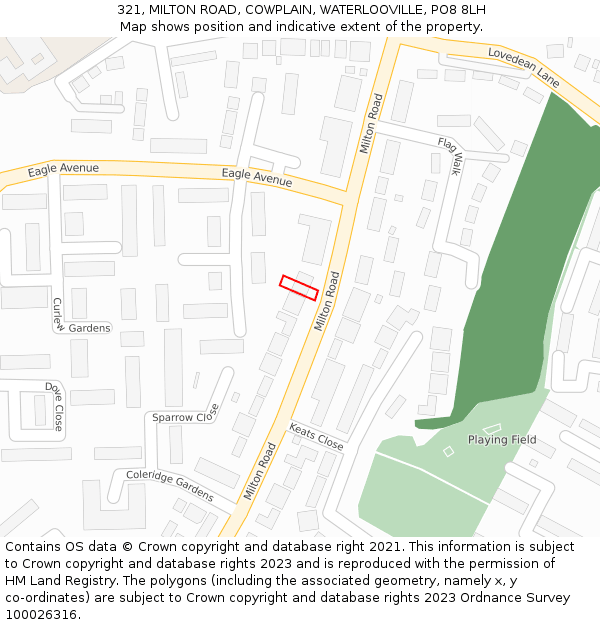 321, MILTON ROAD, COWPLAIN, WATERLOOVILLE, PO8 8LH: Location map and indicative extent of plot