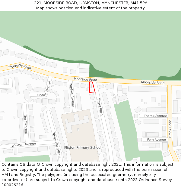 321, MOORSIDE ROAD, URMSTON, MANCHESTER, M41 5PA: Location map and indicative extent of plot