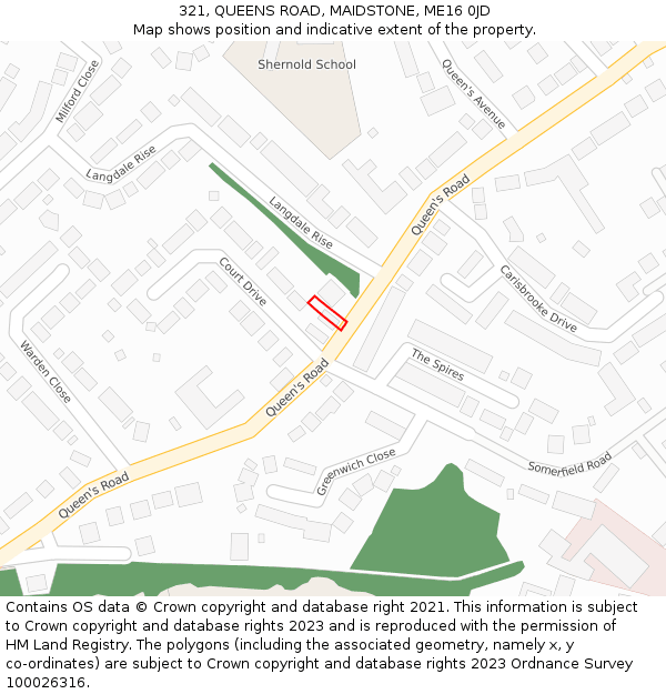 321, QUEENS ROAD, MAIDSTONE, ME16 0JD: Location map and indicative extent of plot