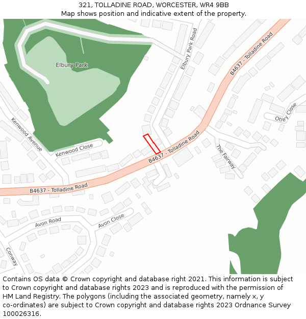 321, TOLLADINE ROAD, WORCESTER, WR4 9BB: Location map and indicative extent of plot