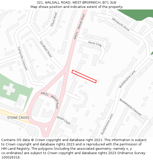 321, WALSALL ROAD, WEST BROMWICH, B71 3LW: Location map and indicative extent of plot