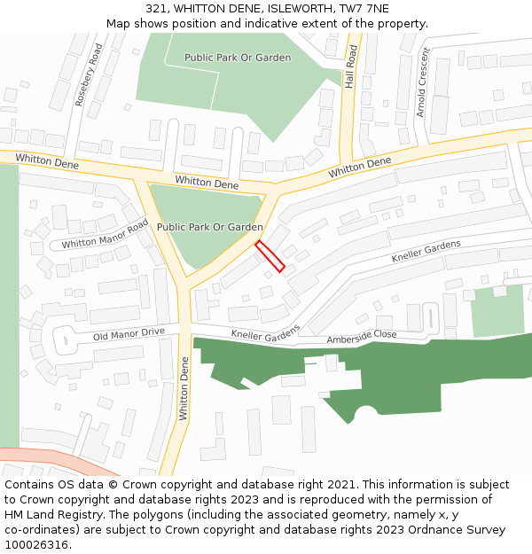 321, WHITTON DENE, ISLEWORTH, TW7 7NE: Location map and indicative extent of plot