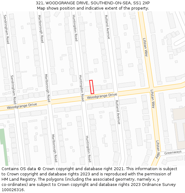 321, WOODGRANGE DRIVE, SOUTHEND-ON-SEA, SS1 2XP: Location map and indicative extent of plot